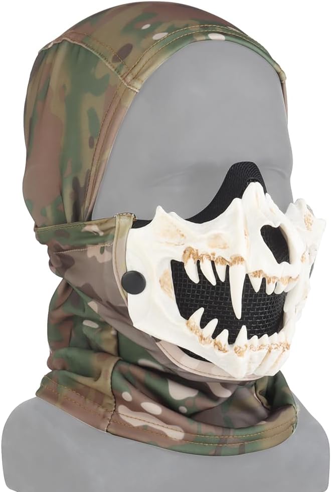 Let Me Be White Bone Fang Airsoft Paintball Mask with Steel Mesh, Highly Breathable Balaclava Headgear, Portable Adjustable Tactical Mask (White) - Image 1